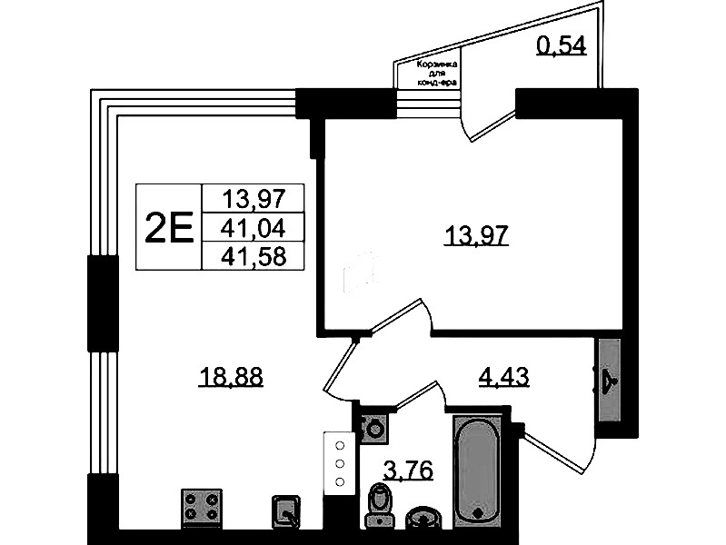 1-комнатная квартира 41.58 м², 5/11 эт., ЖК «VEREN NORT Сертолово»